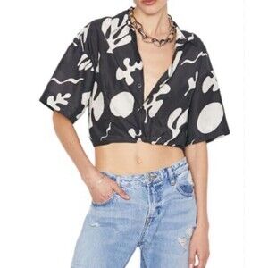 FRAME Black & White Silk Blend Cropped Button-Up Top Size XS EUC $348 Retail!!!